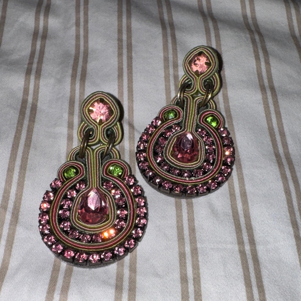 Elegant Pink and Green Statement Earrings
